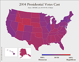 A map of America in gradations of purple