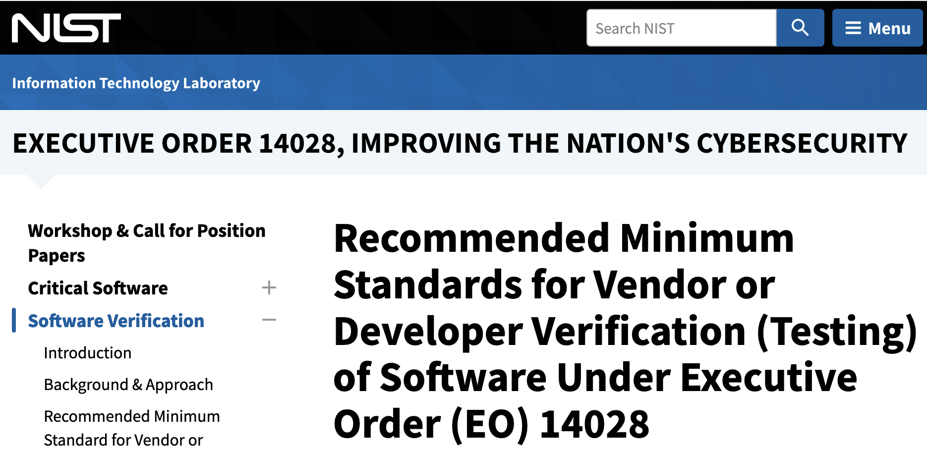 screenshot from NIST website referencing Executive Order 14028