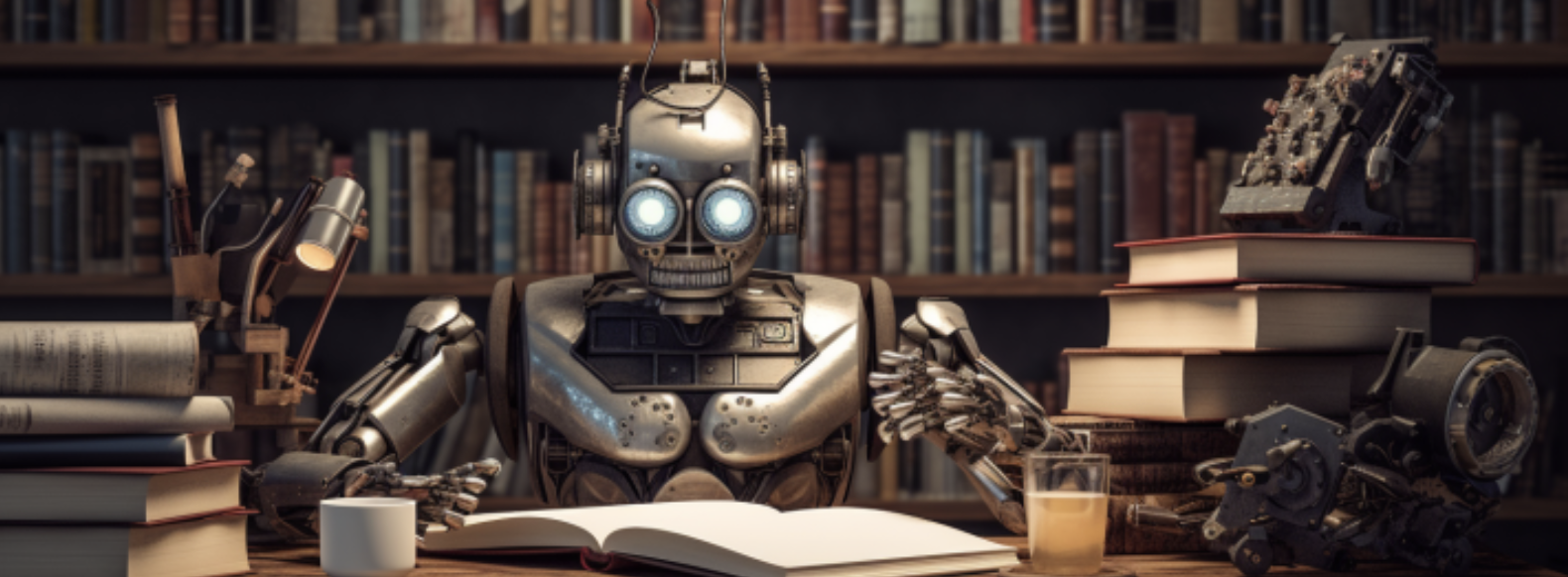 a robot reading a book