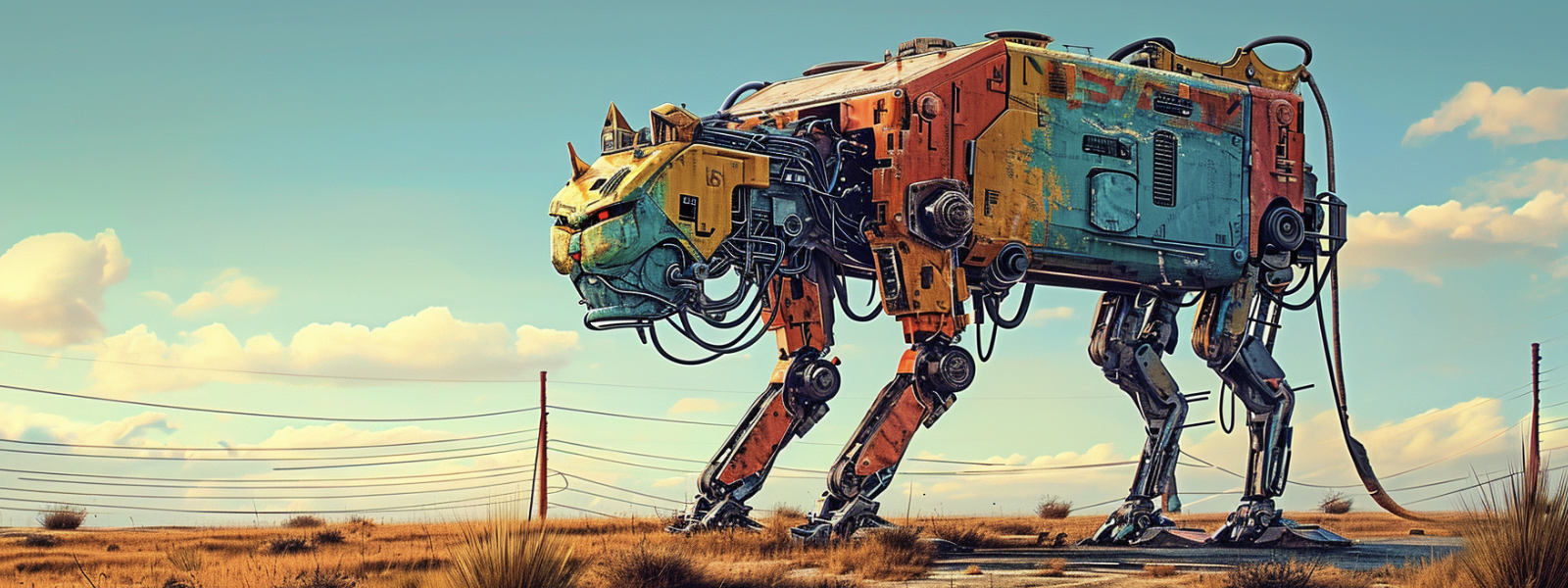 AI generated image of a brightly colored AT-AT Cat