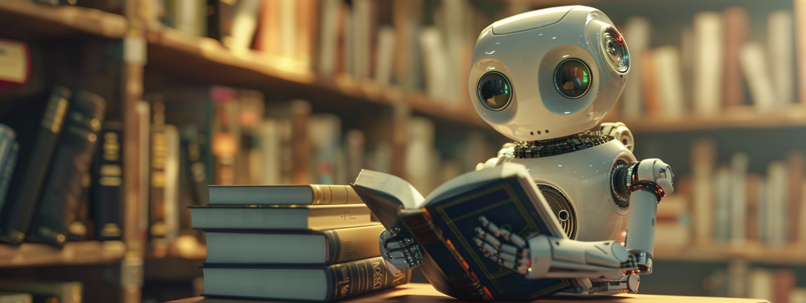 a robot reading a book