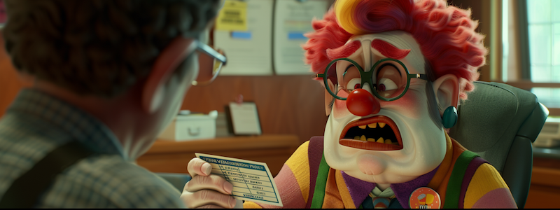 A clown checking ID