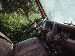 interior of a rusting car