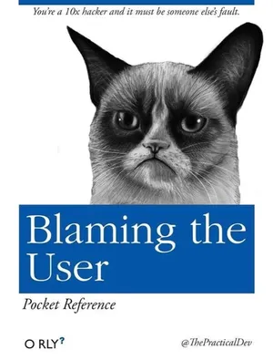 Fake ORLY book titled 'Blaming the user'