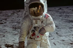 photo of astronaut after landing on the moon