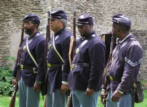 Reenactment of black civil war soldiers