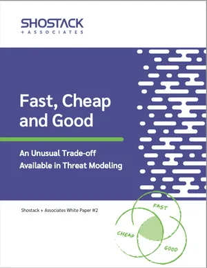 A whitepaper cover page, with the title fast, cheap and good: an unusual tradeoff available in threat modeling