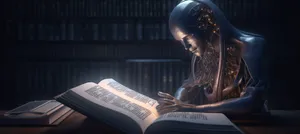 an AI reading a book