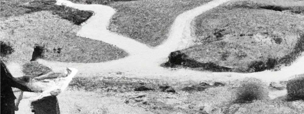 a fuzzy landscape with people reading a map