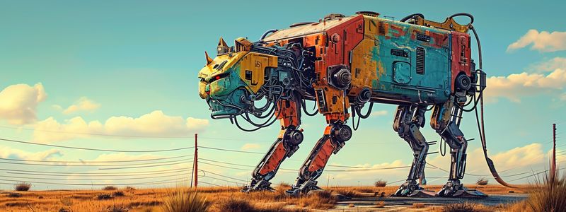 AI generated image of a brightly colored AT-AT Cat