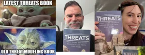 People holding the threats book and smiling
