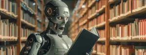 a robot reading a book