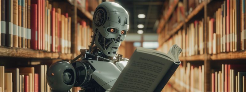 a robot reading a book
