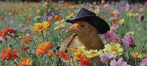 A bird in a field of flowers