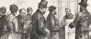 An ai generated image of people voting in 1860