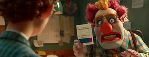 A clown checking ID