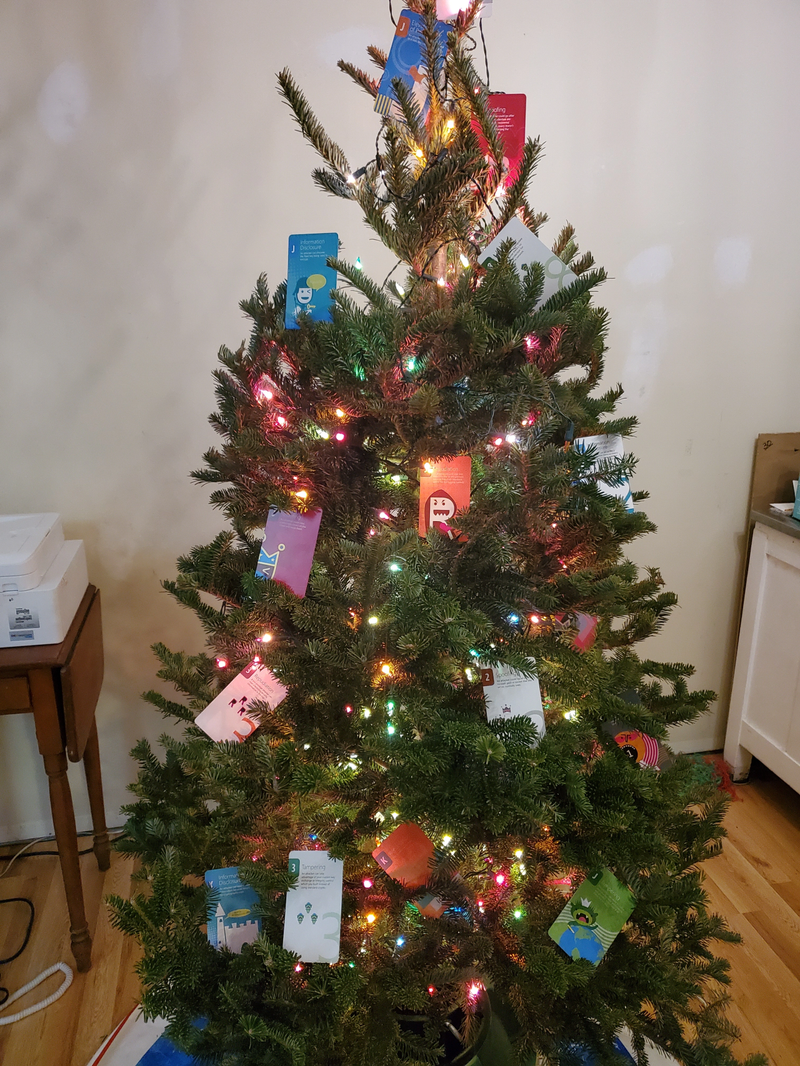 A tree decorated
with Elevation of Privilege cards