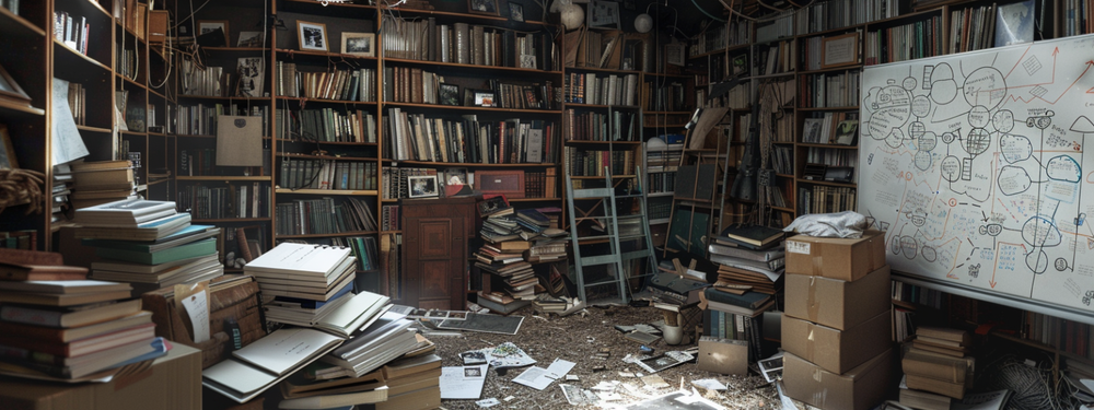 An ai image of a hoarder office