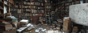 An ai image of a hoarder office