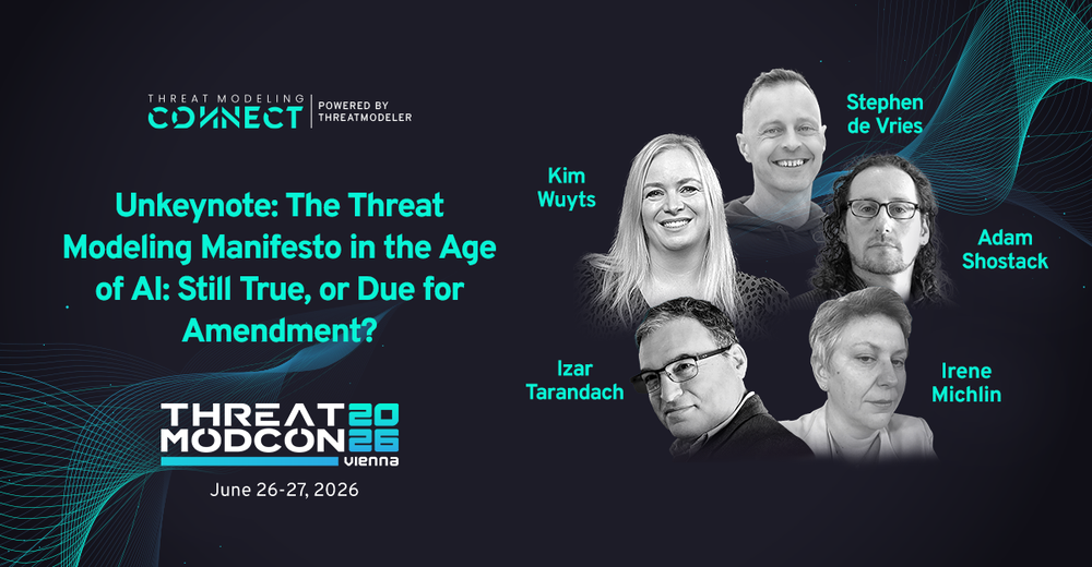 A marketing image created for the ThreatModCon Unkeynote featuring the panelists