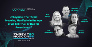 A marketing image created for the ThreatModCon Unkeynote featuring the panelists