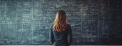 a generated image of a woman standing at a chalkboard reviewing the functions written on it