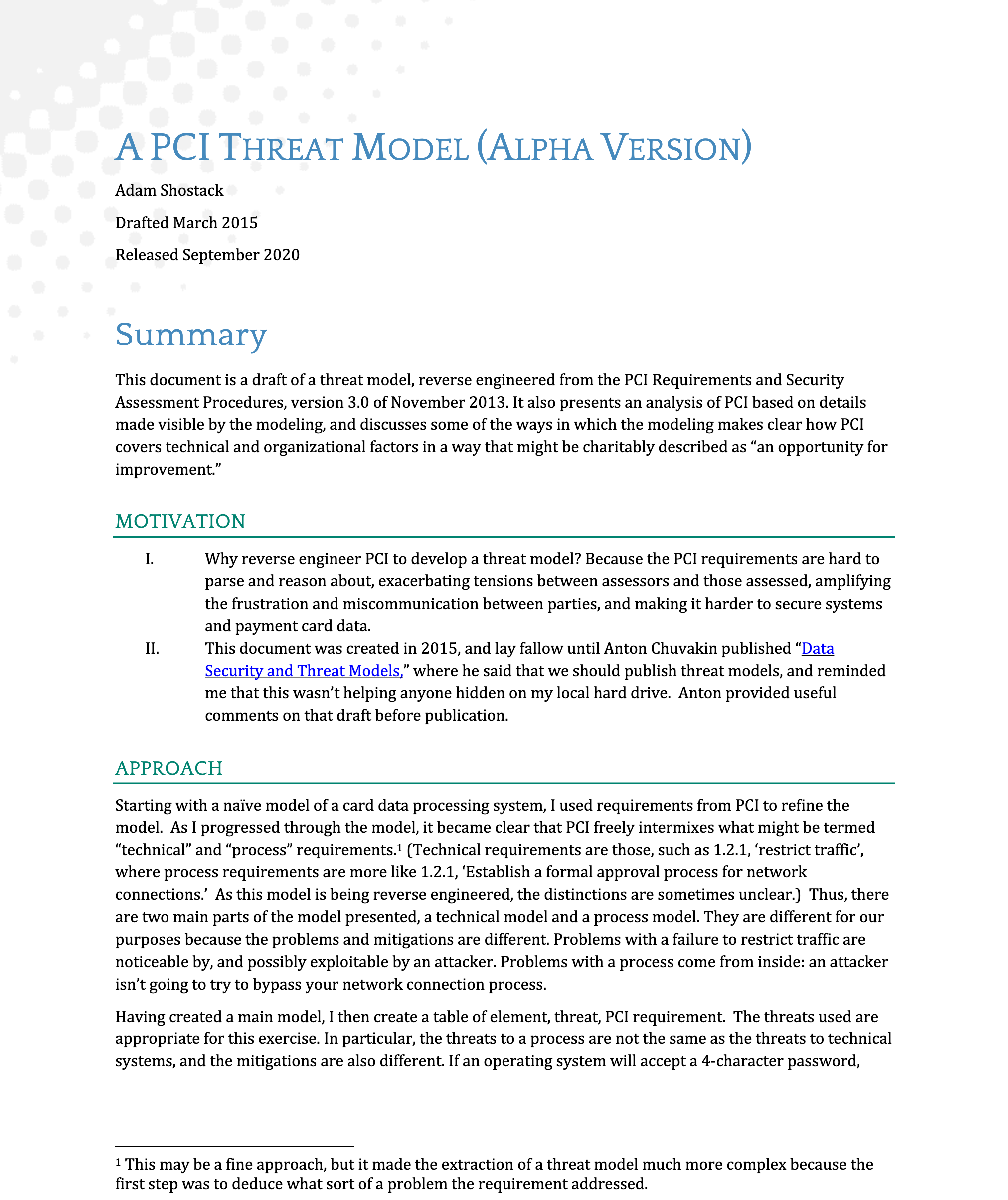 Cover page of whitepaper titled ‘A PCI Threat Model’